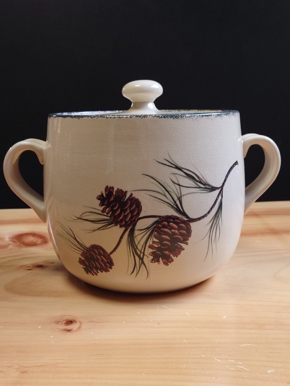 Northwoods Pinecone  Bean Pot Stoneware- Vintage Rare Find